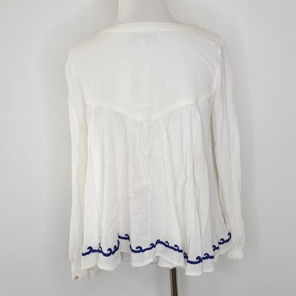 Lovers + Friends Embroidered Peasant Blouse White Lace Up Relaxed XS - Picture 4 of 13